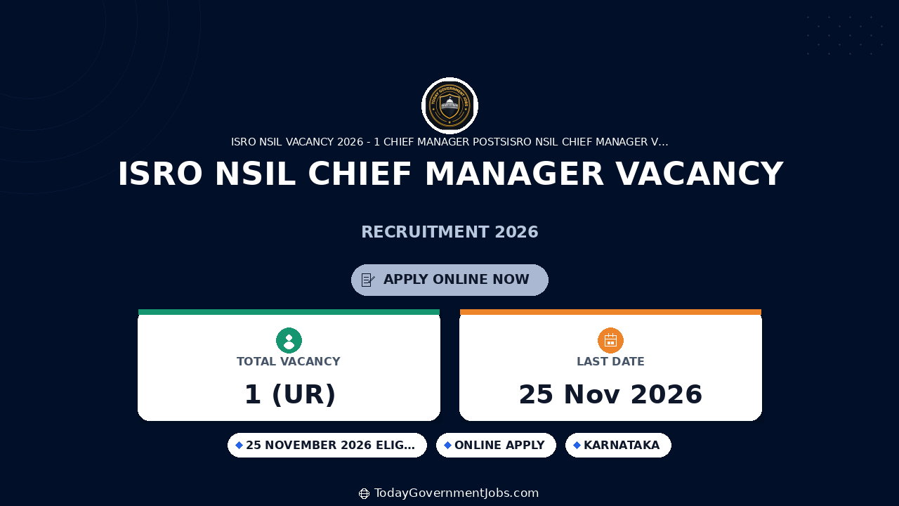 ISRO NSIL Chief Manager Vacancy 2026: Apply by Nov