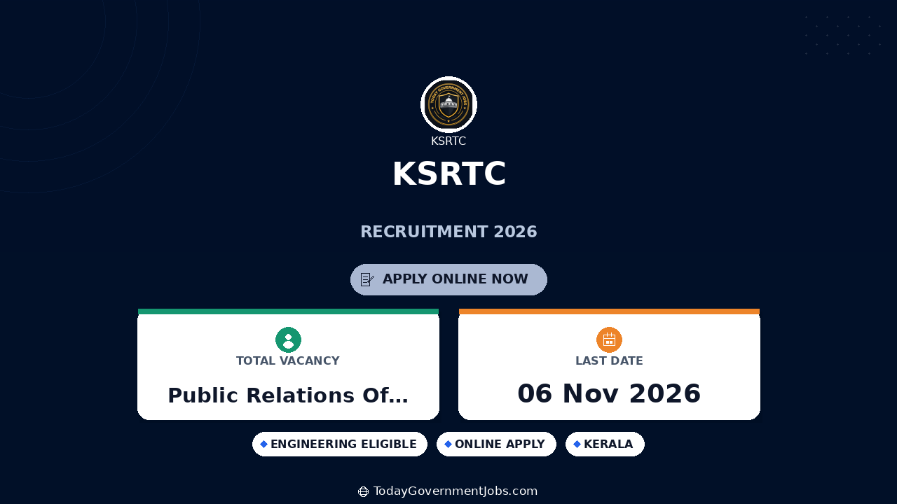 KSRTC Recruitment 2026: PRO & Engineer Jobs