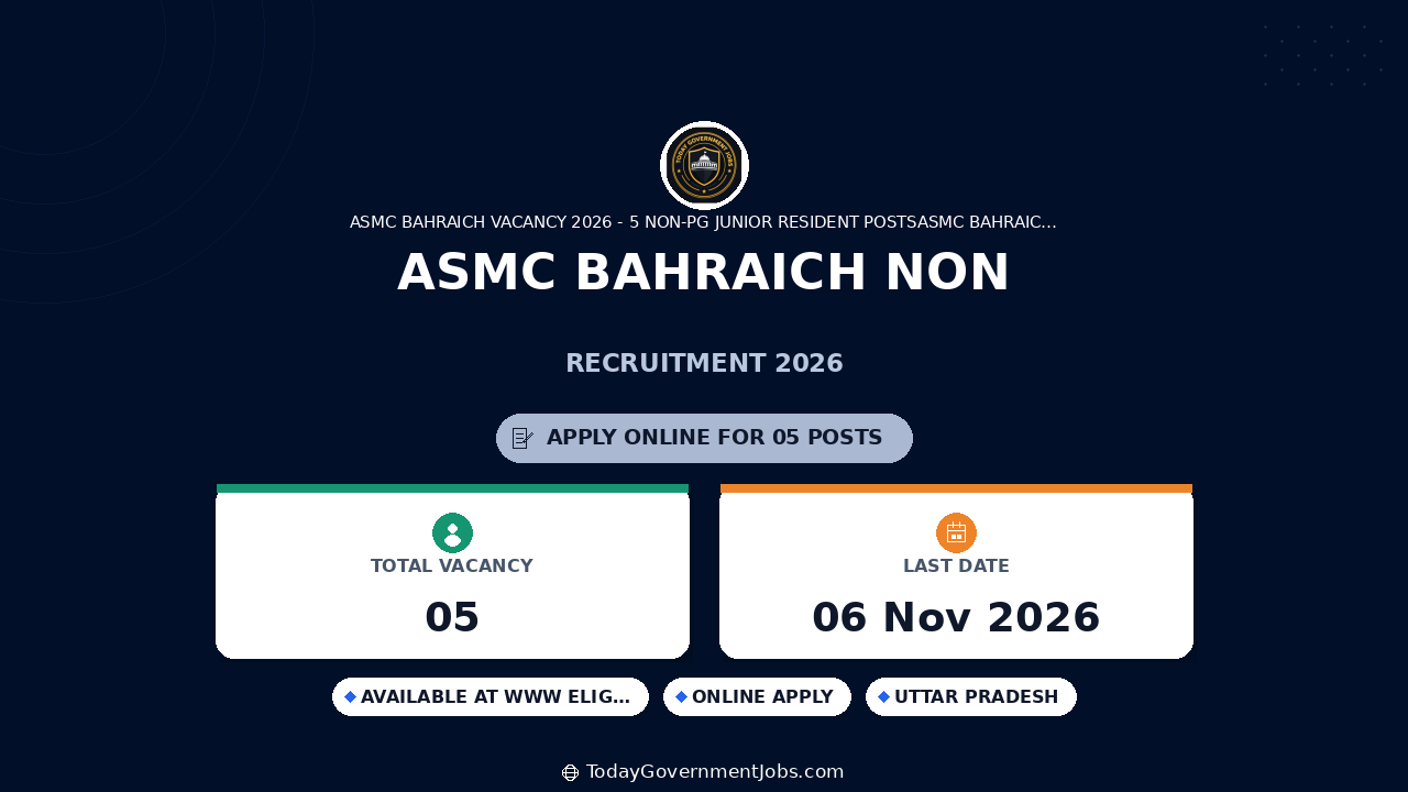ASMC Bahraich Non-PG Junior Resident Vacancy 2026