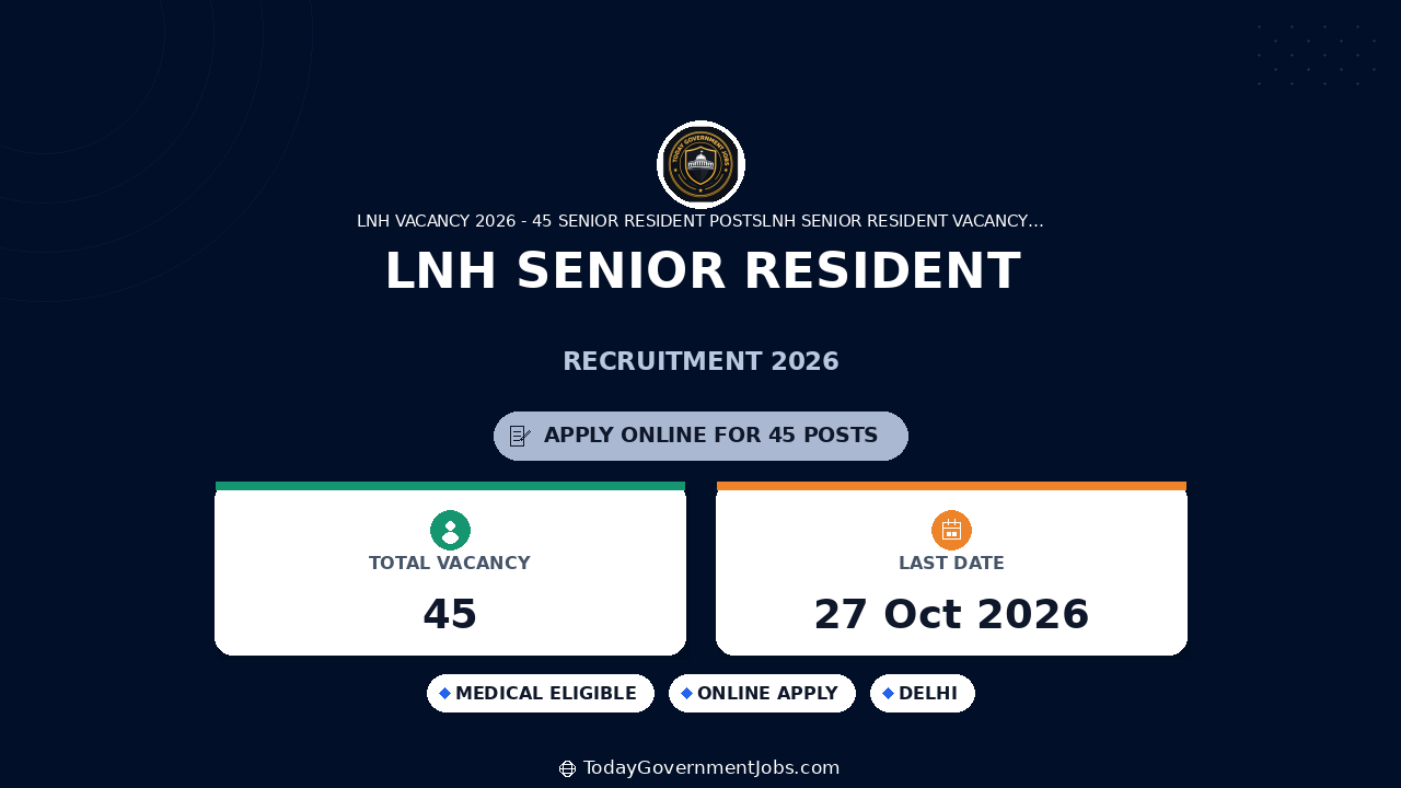 LNH Senior Resident Recruitment 2026: Walk-in for 45 Posts