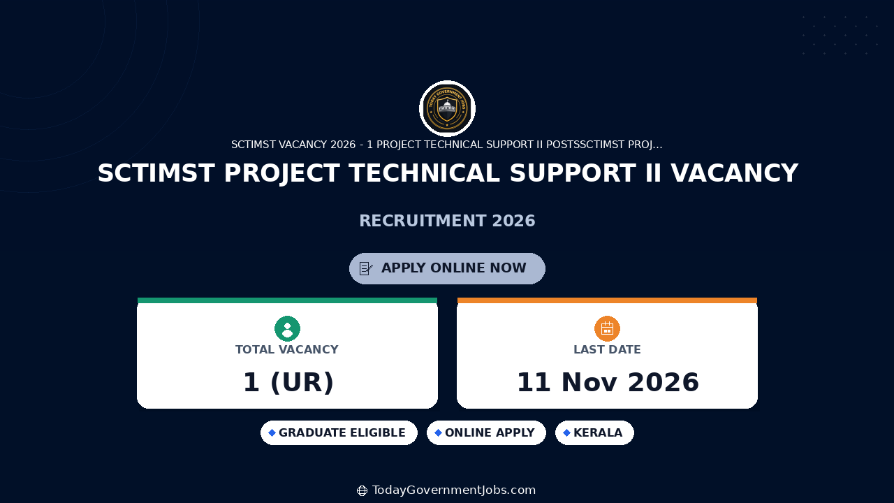 SCTIMST Project Technical Support II Vacancy 2026