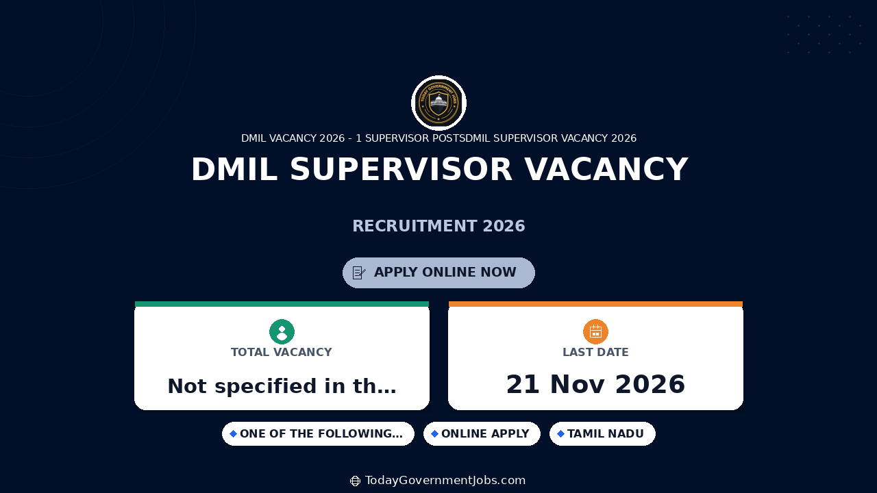 DMIL Supervisor Vacancy 2026: Apply for Chennai Metro