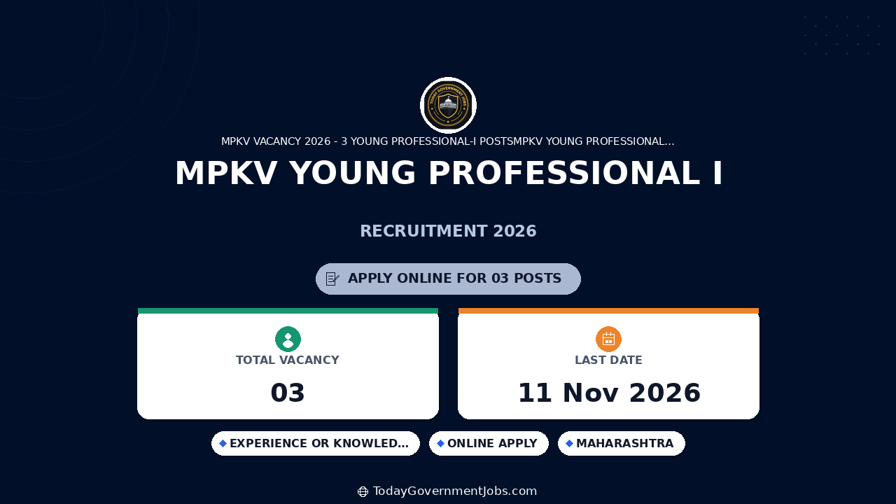 MPKV Young Professional I Recruitment 2026