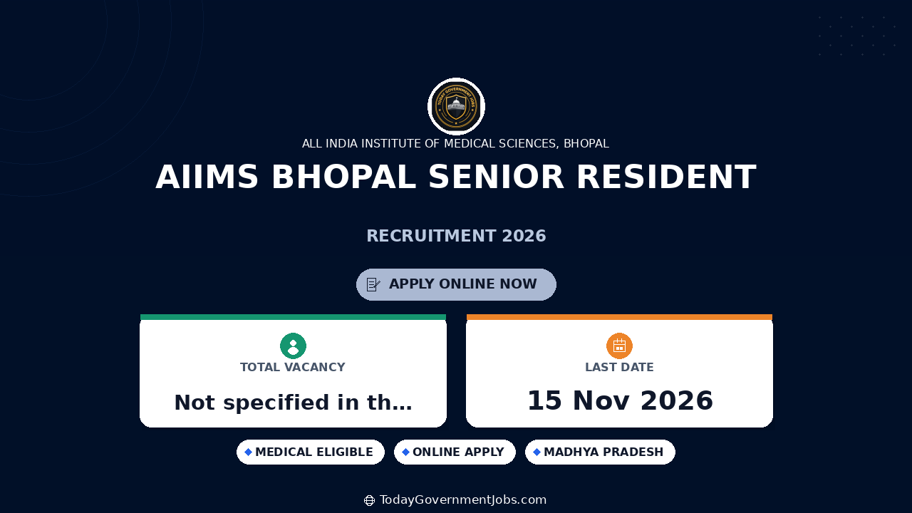 AIIMS Bhopal Senior Resident Recruitment 2026