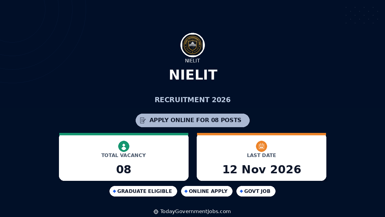NIELIT Recruitment 2026: 8 Posts Apply Online