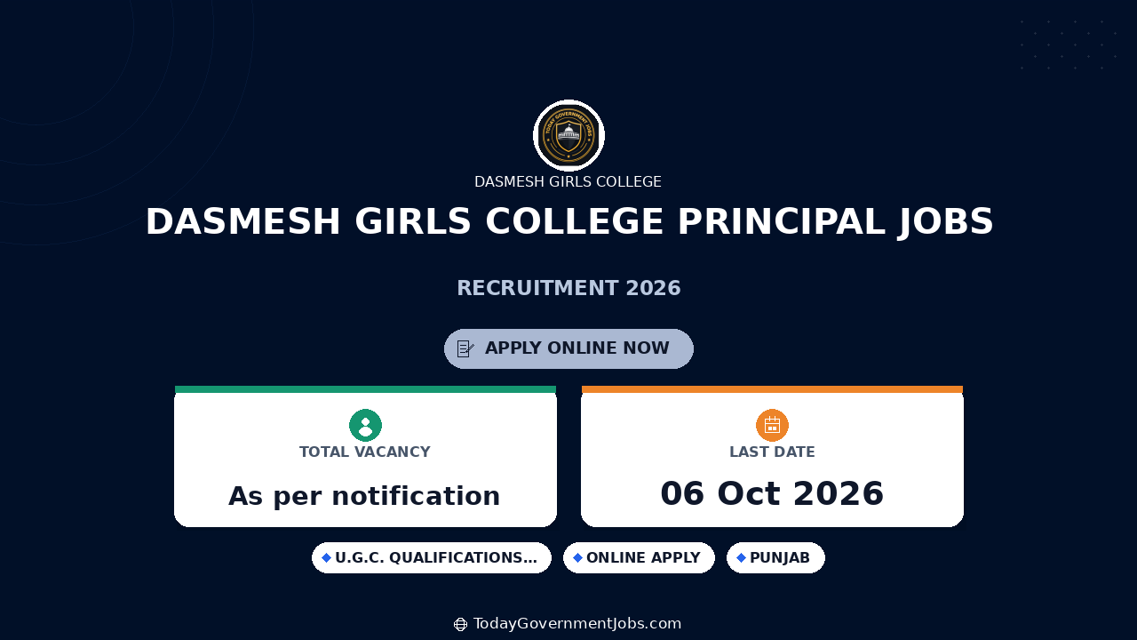 Dasmesh Girls College Principal Jobs 2026