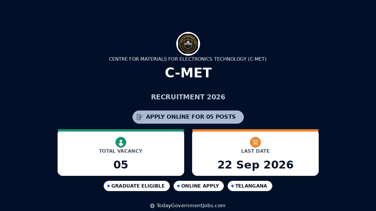 C-MET Recruitment 2026: Project Scientist, Staff Posts