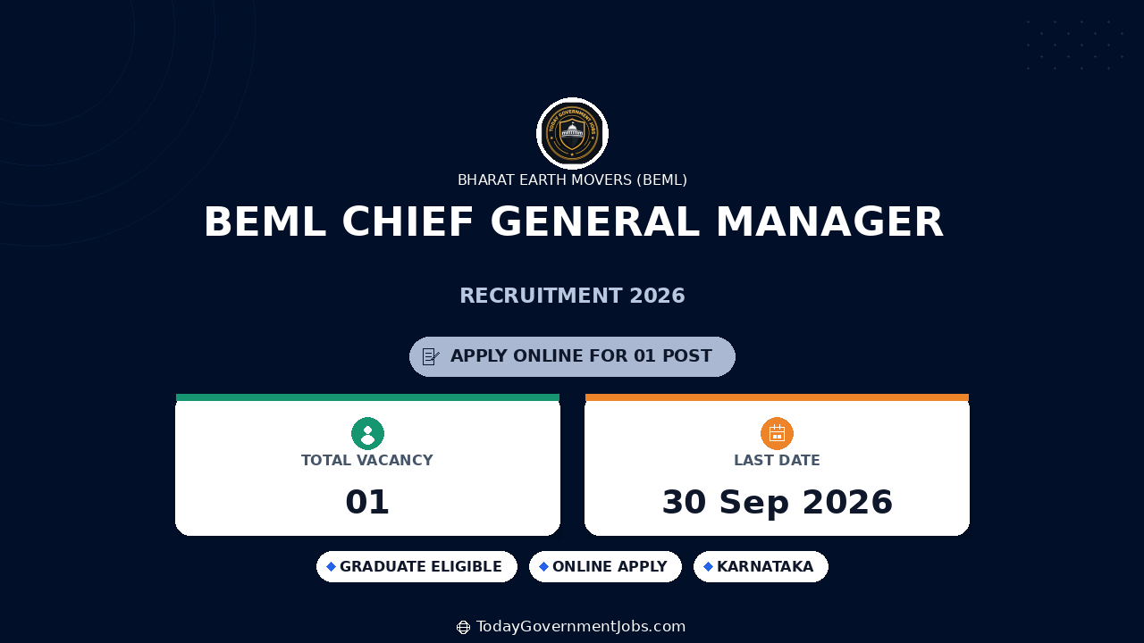 BEML Chief General Manager Recruitment 2026