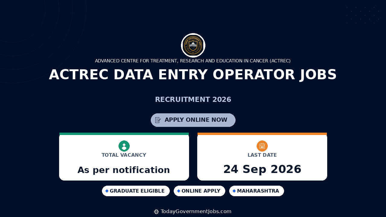 ACTREC Data Entry Operator Jobs 2026: Walk-in Interview