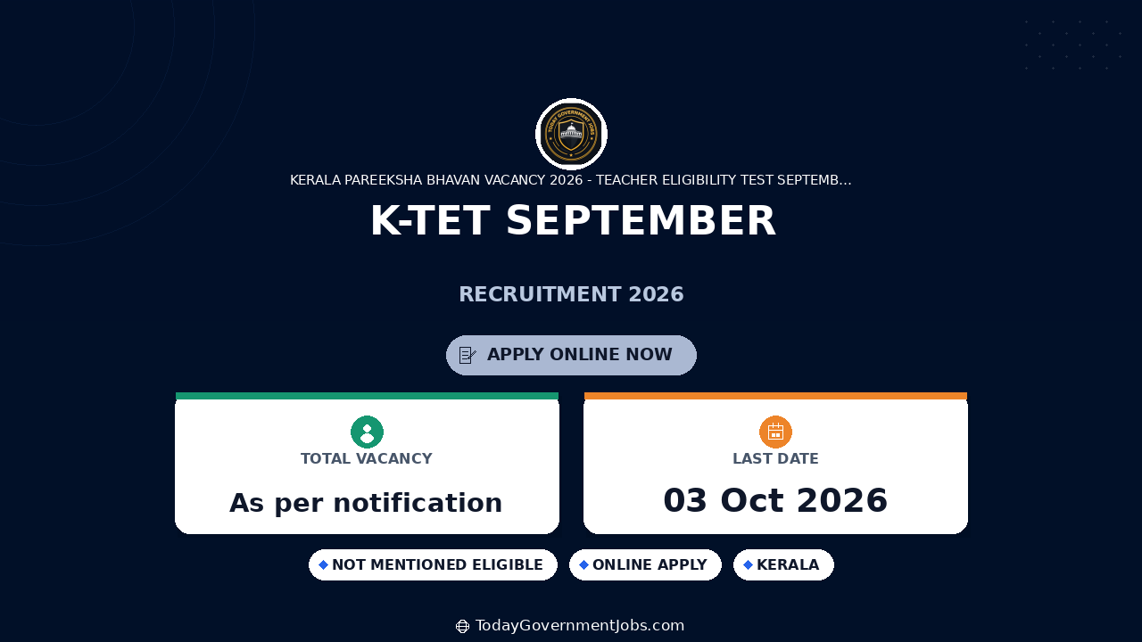K-TET September 2026 Notification, Apply Online