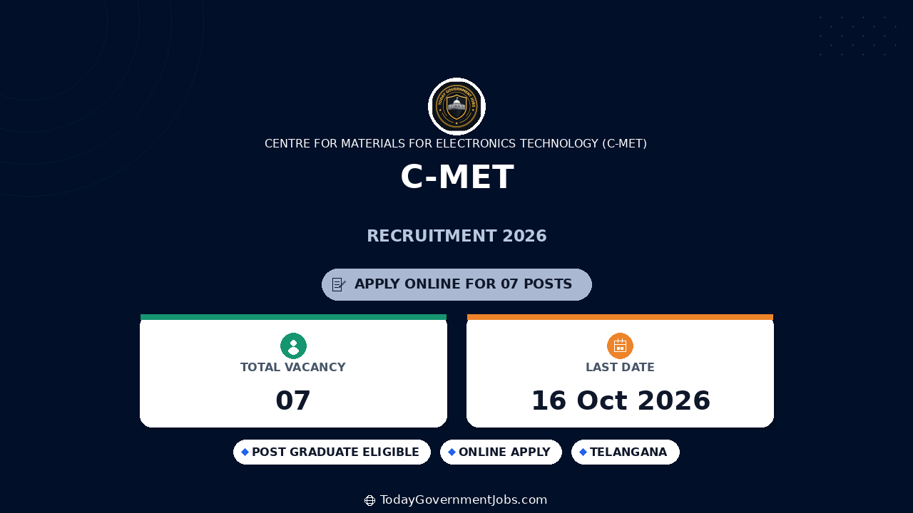 C-MET Recruitment 2026: Apply for RA, JRF, Project Assistant
