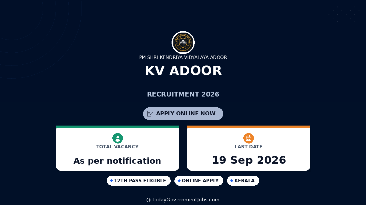 KV Adoor Recruitment 2026: PGT, Special Educator Jobs