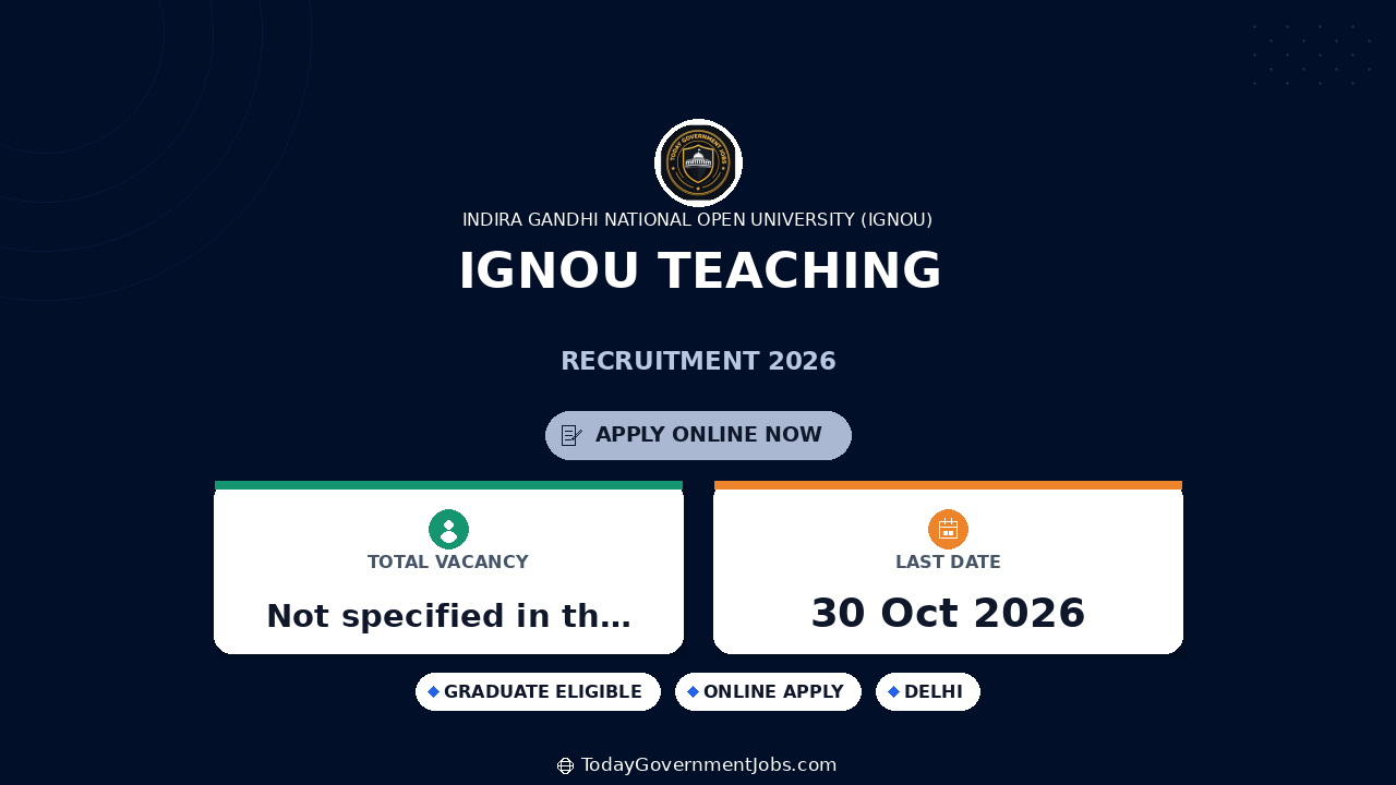 IGNOU Teaching Recruitment 2026: Apply for Professor Posts
