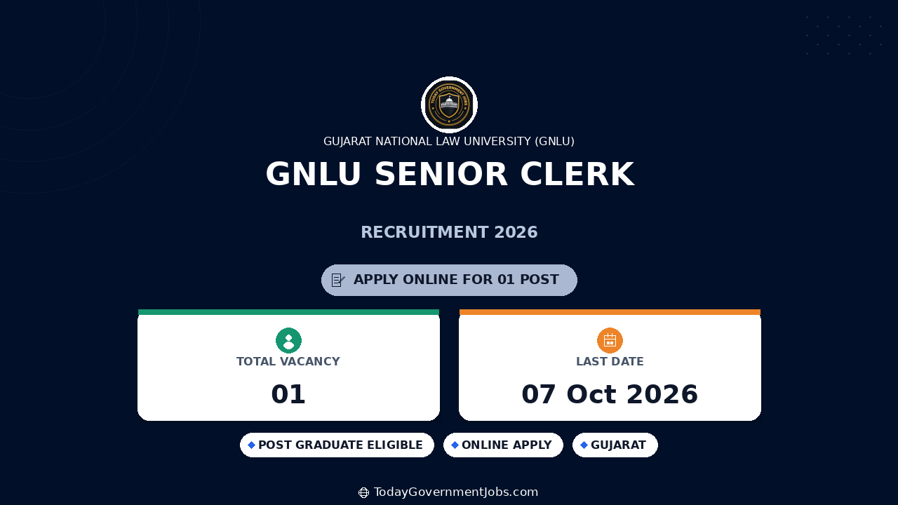 GNLU Senior Clerk Recruitment 2026 - Apply Online