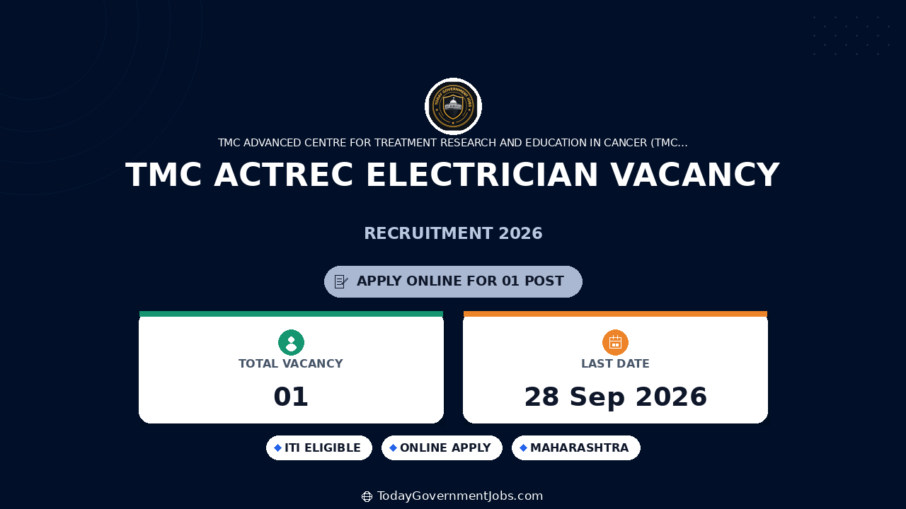 TMC ACTREC Electrician Vacancy 2026: Walk-in