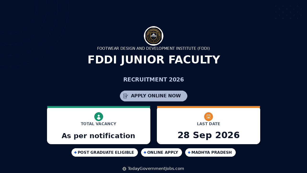 FDDI Junior Faculty Recruitment 2026 - Apply Offline