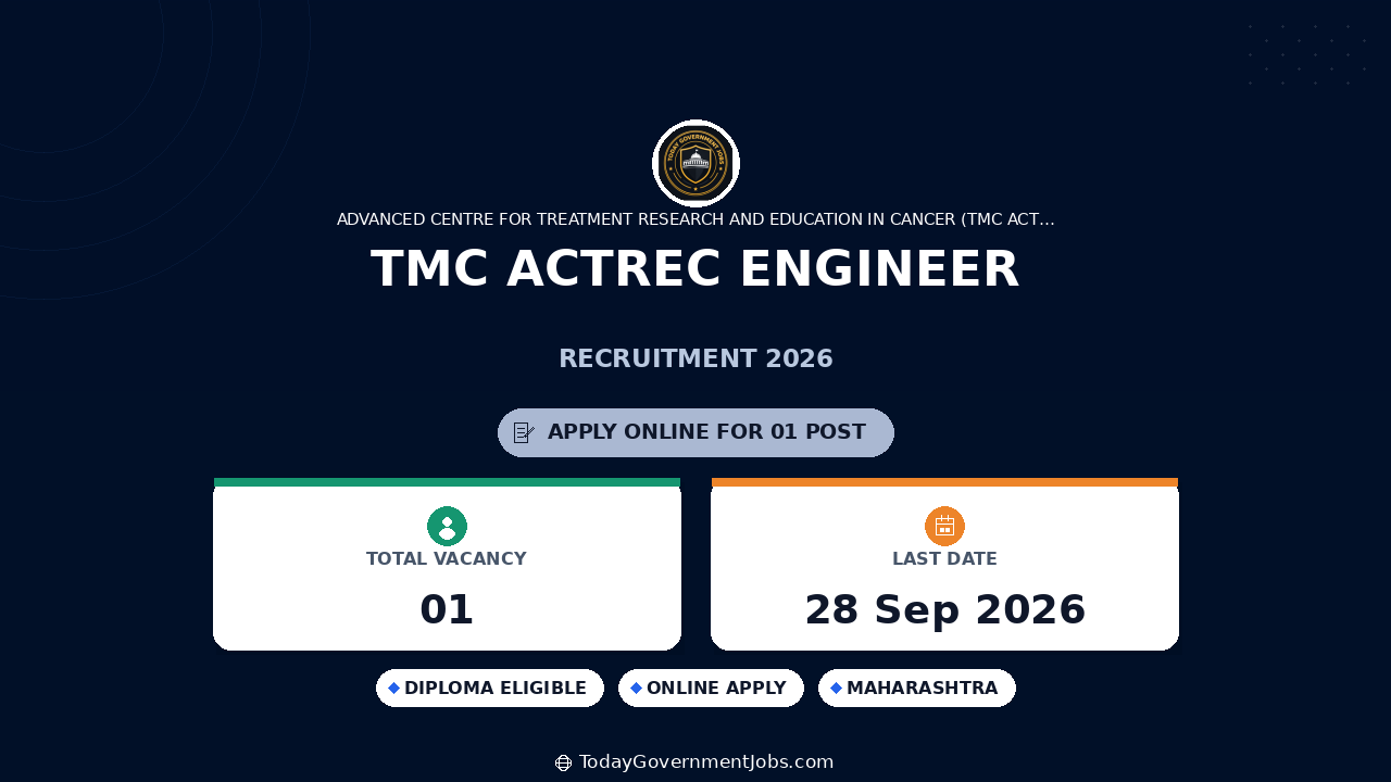 TMC ACTREC Engineer Recruitment 2026: Apply for Mechanical Engineer