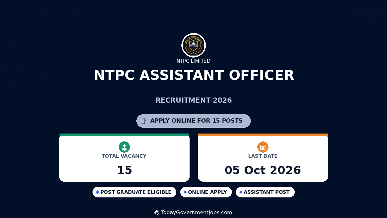 NTPC Assistant Officer Recruitment 2026: 15 Vacancies