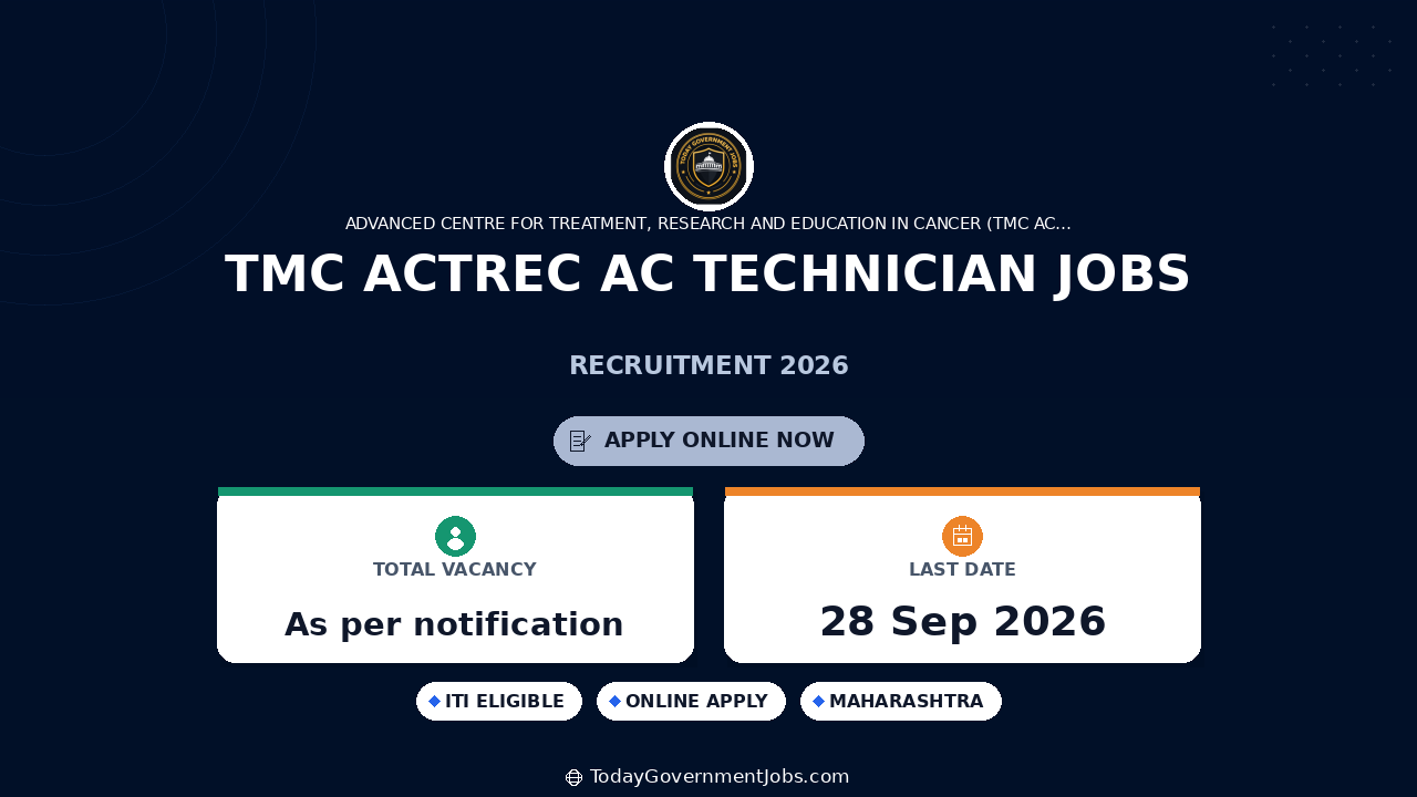 TMC ACTREC AC Technician Jobs 2026: Walk-in Interview