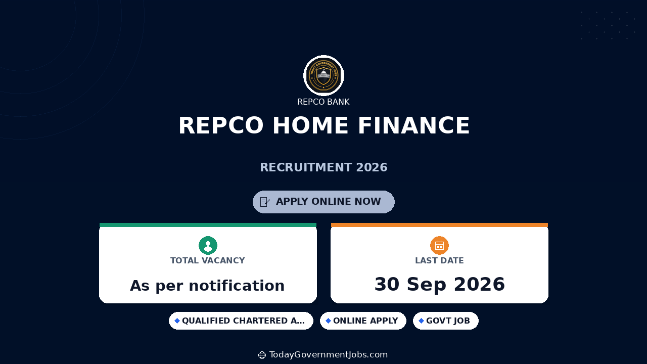 Repco Home Finance Recruitment 2026: Apply for CA/CMA Posts