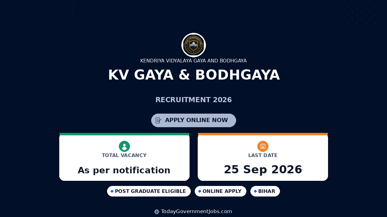 KV Gaya & Bodhgaya Recruitment 2026: PGT, TGT, PRT Jobs