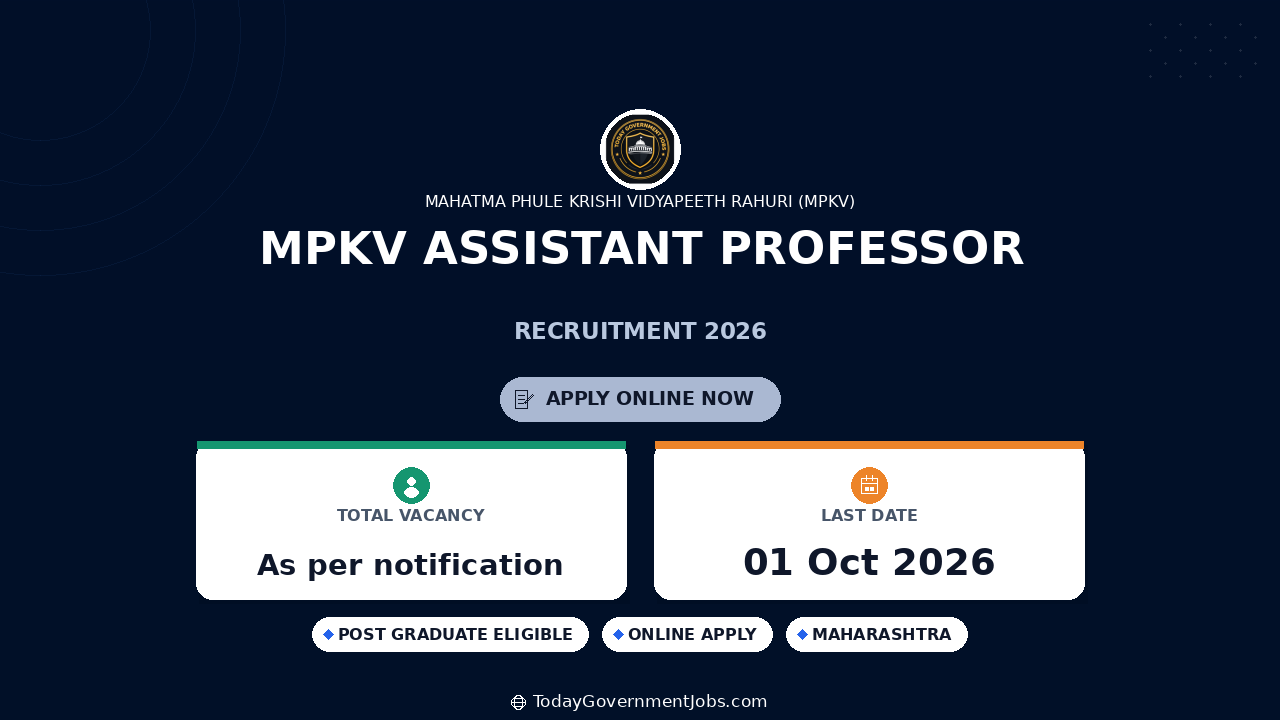 MPKV Assistant Professor Recruitment 2026: Apply Offline