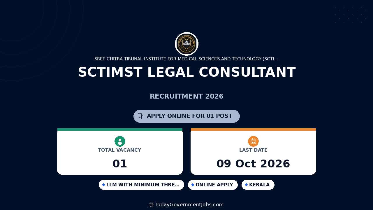 SCTIMST Legal Consultant Recruitment 2026: Apply