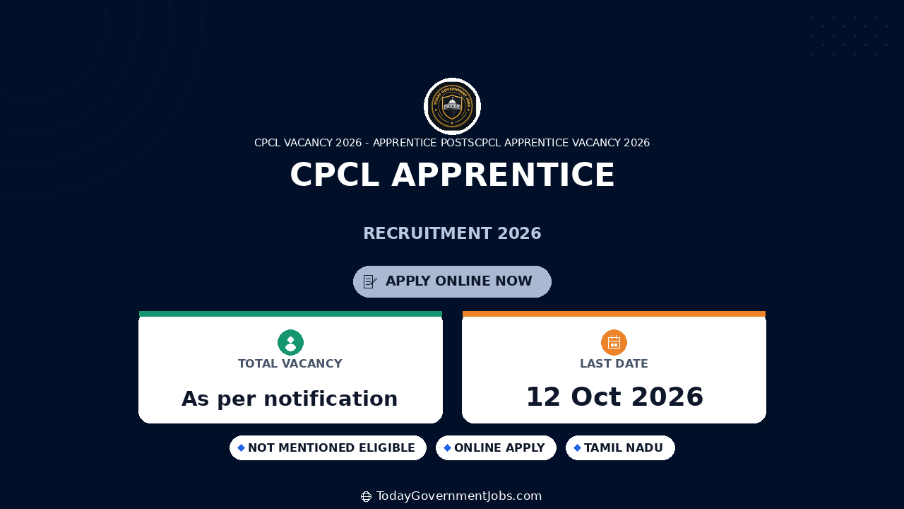 CPCL Apprentice Recruitment 2026: Apply Online