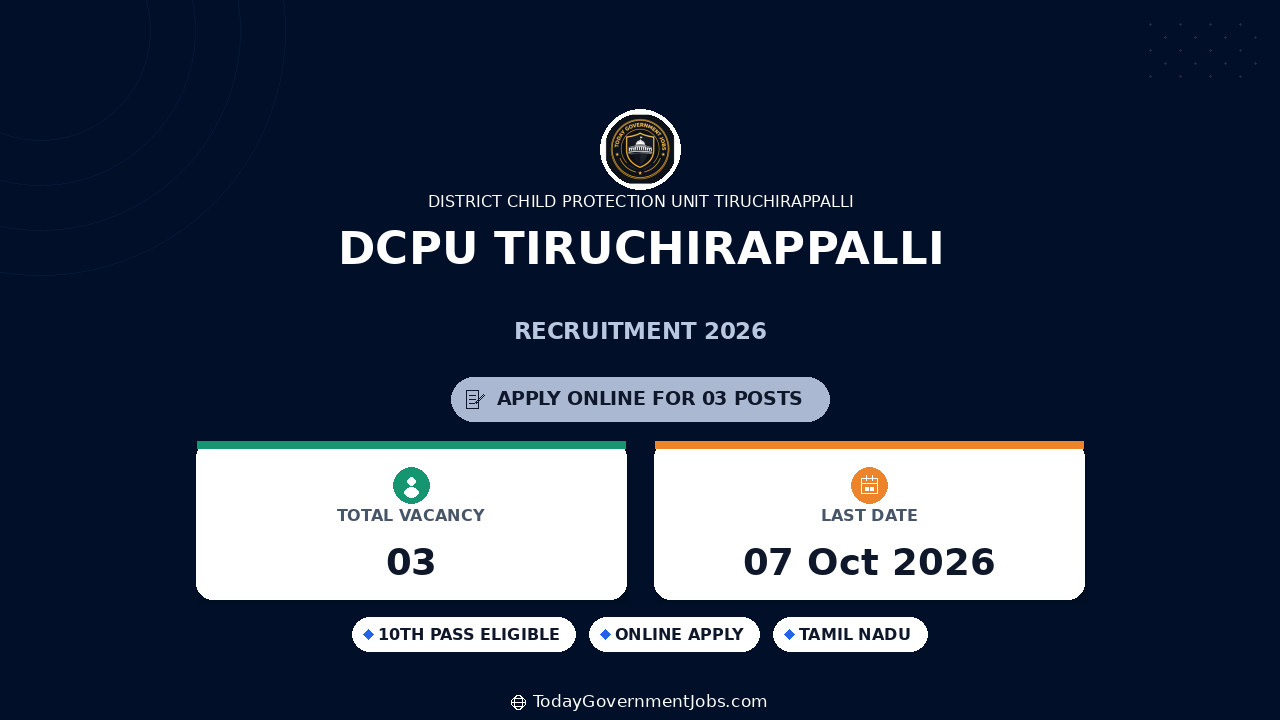 DCPU Tiruchirappalli Recruitment 2026