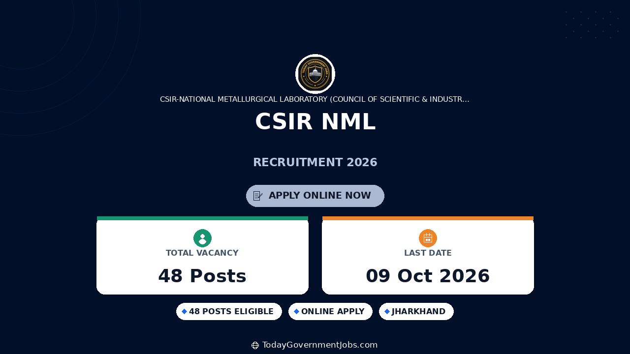 CSIR NML Recruitment 2026: 48 Project Staff Posts