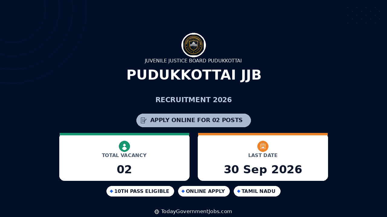 Pudukkottai JJB Recruitment 2026: Apply Offline
