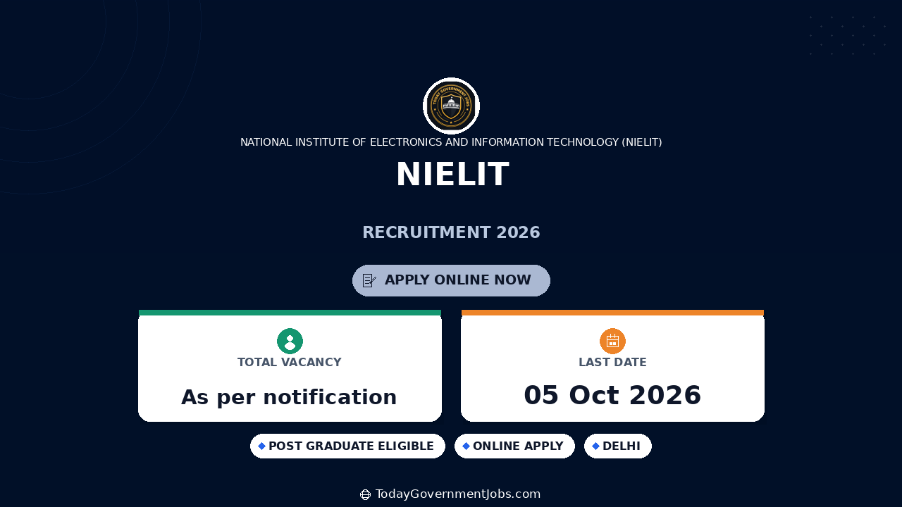 NIELIT Recruitment 2026: IT Resource Persons Jobs