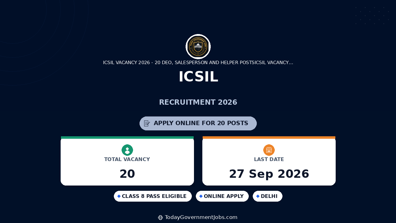 ICSIL Recruitment 2026: 20 DEO, Salesperson, Helper Jobs