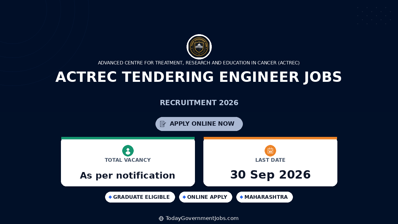 ACTREC Tendering Engineer Jobs 2026: Walk-in Sep