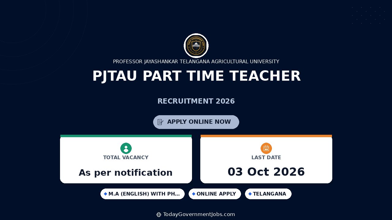 PJTAU Part Time Teacher Recruitment 2026 - Walk-in