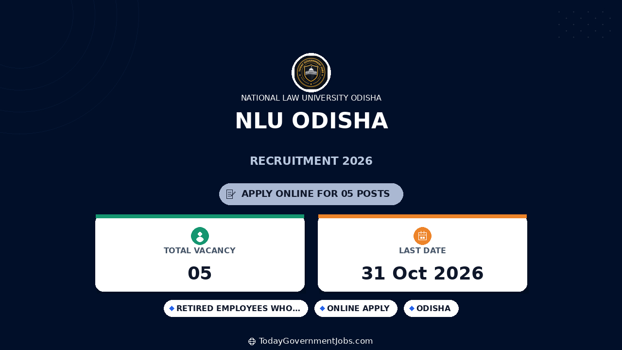 NLU Odisha Recruitment 2026: Apply for AR, SO