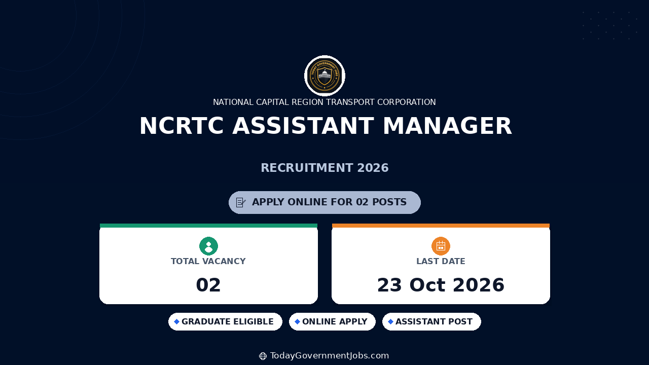 NCRTC Assistant Manager Recruitment 2026: Apply Online