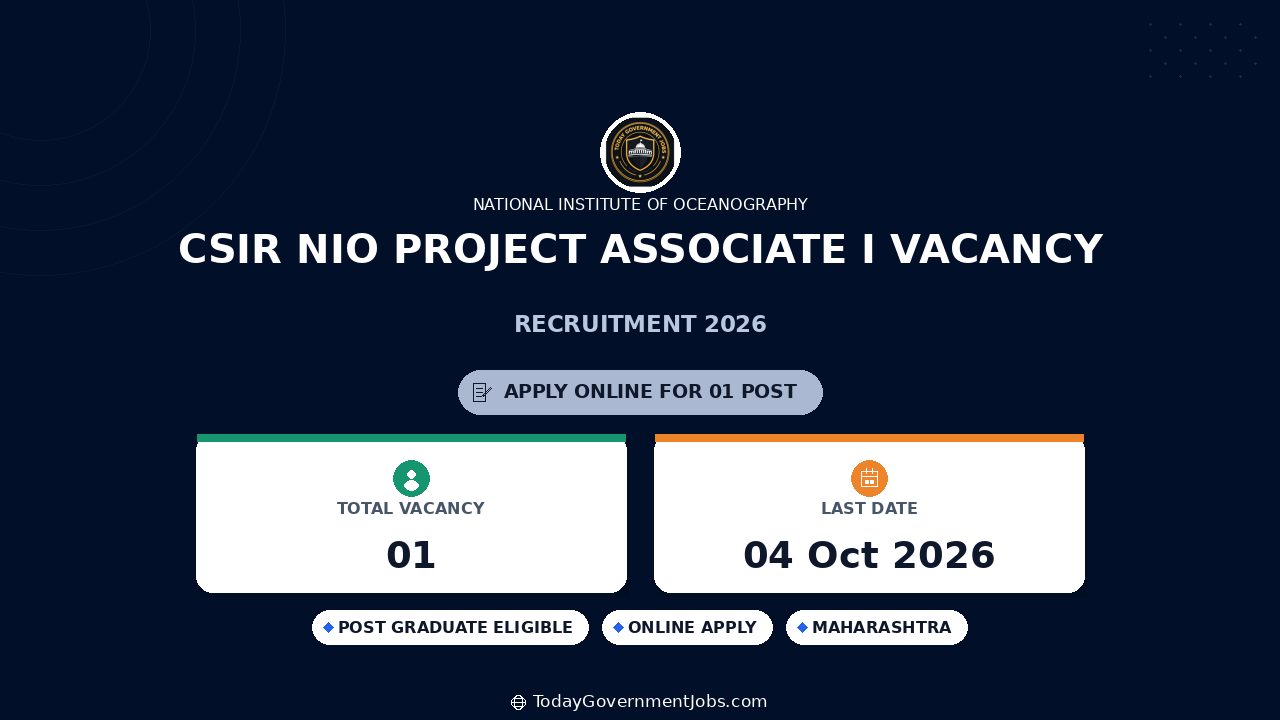 CSIR NIO Project Associate I Vacancy 2026 - Apply Online