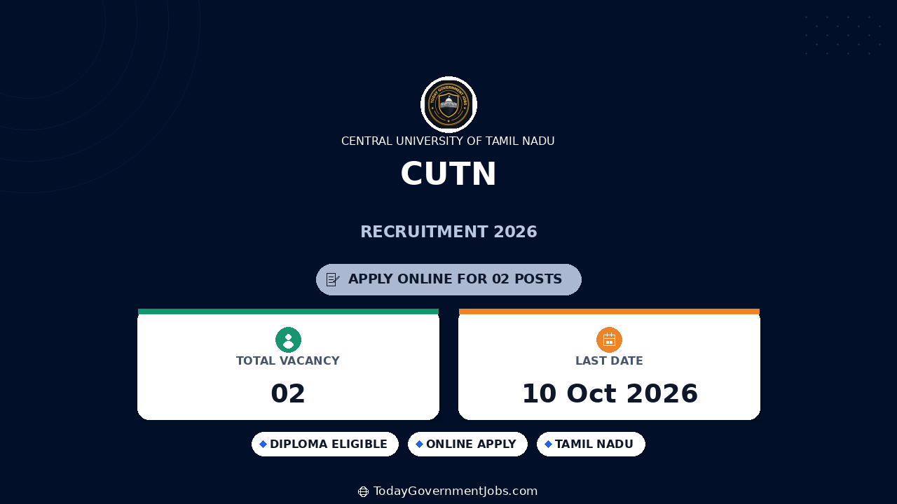 CUTN Recruitment 2026: Consultant & Technical Assistant Jobs