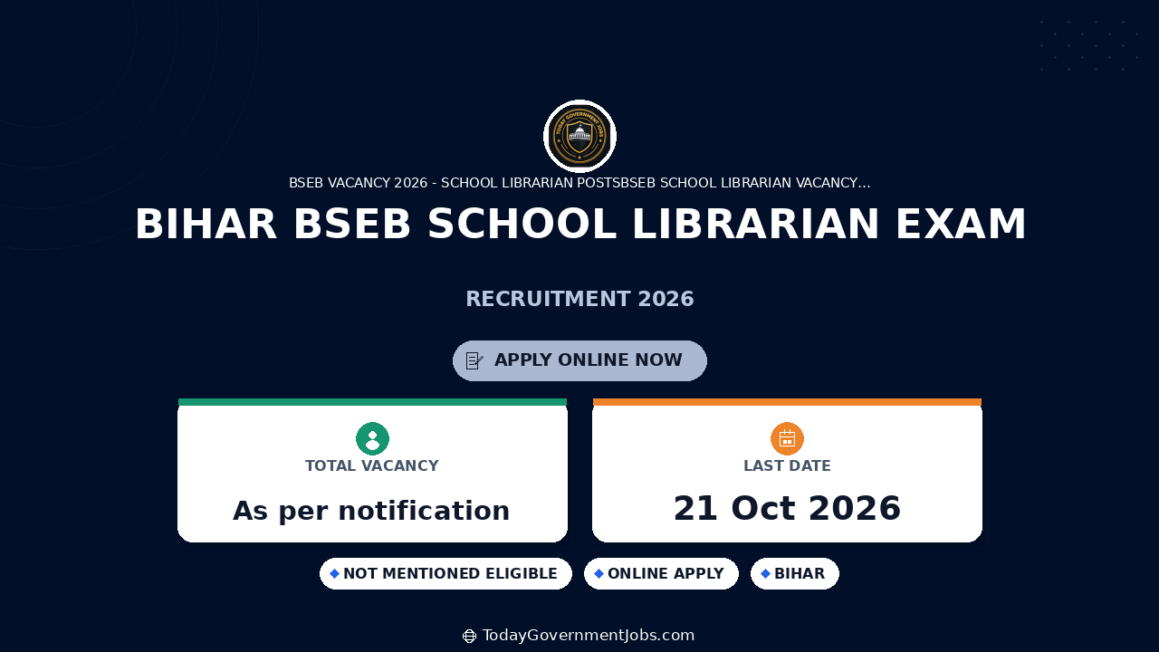 Bihar BSEB School Librarian Exam 2026: Apply Online