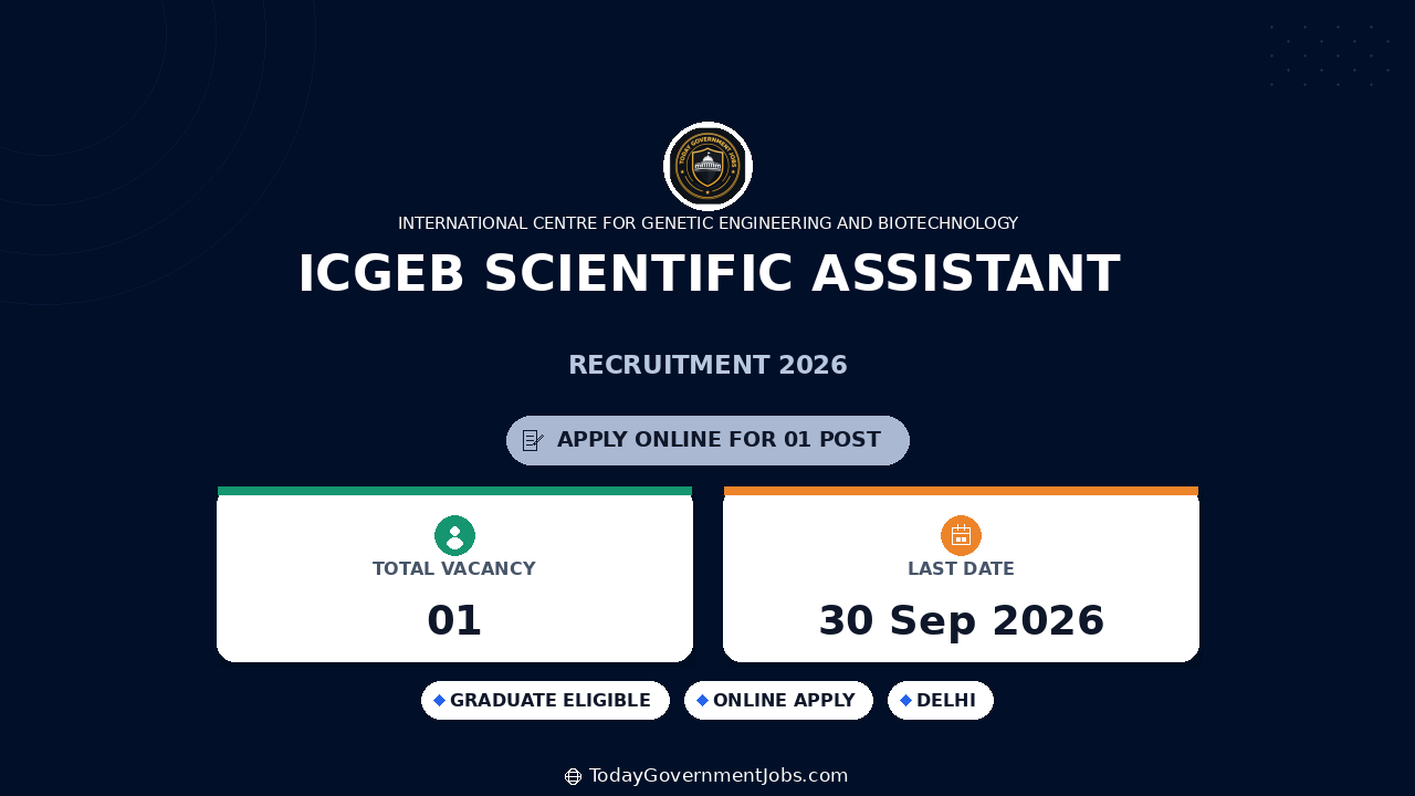 ICGEB Scientific Assistant Recruitment 2026