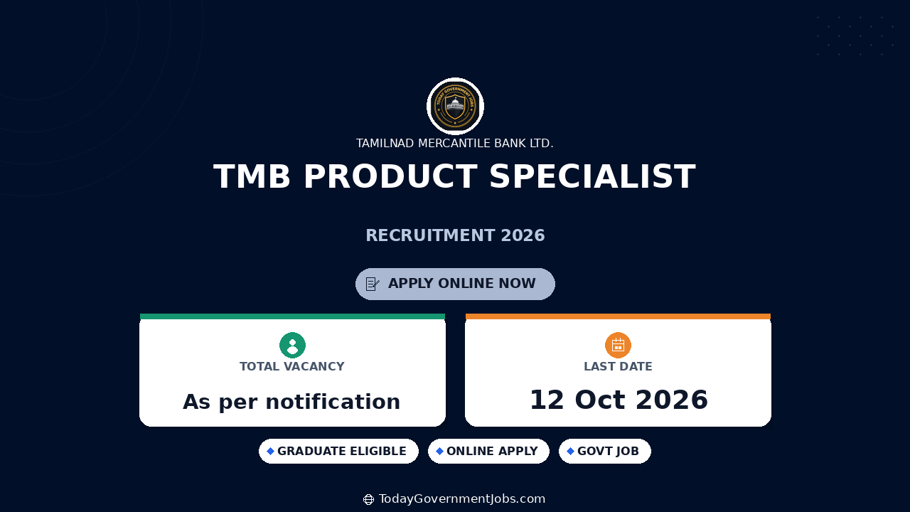TMB Product Specialist Recruitment 2026: Apply Online