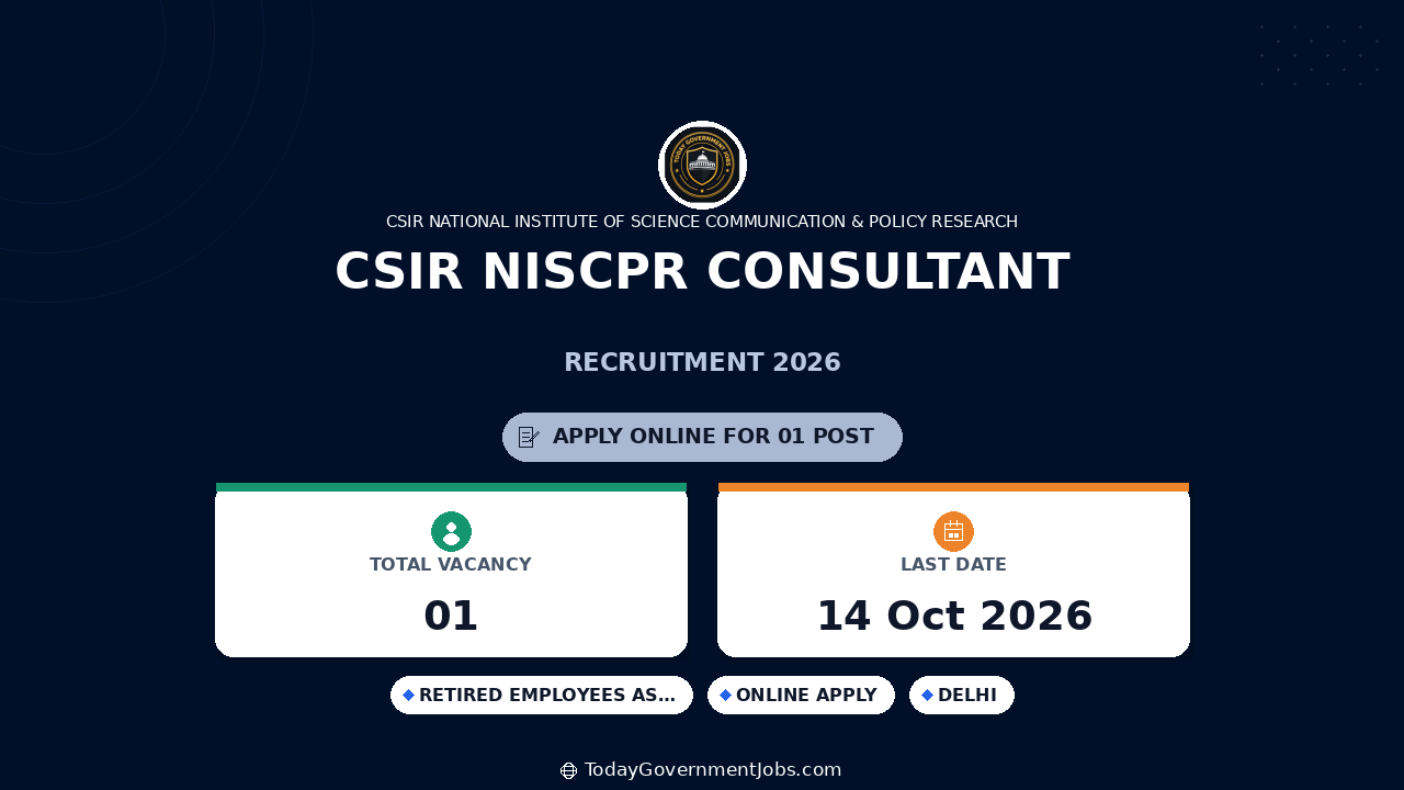 CSIR NIScPR Consultant Recruitment 2026: Apply Offline