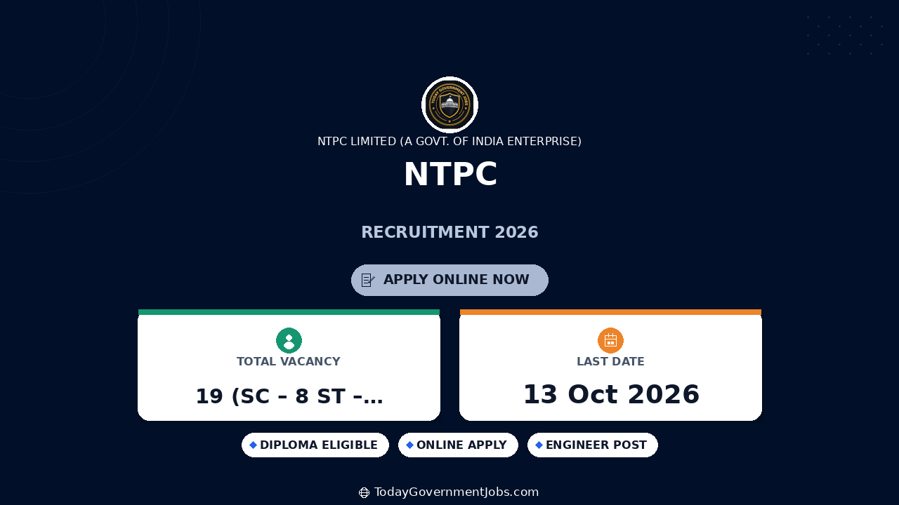 NTPC Recruitment 2026: 19 Engineer, Manager Posts