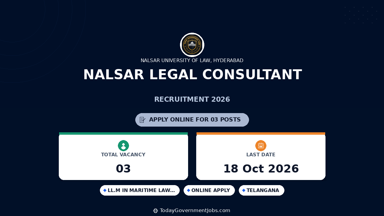 NALSAR Legal Consultant Recruitment 2026: Apply by Oct