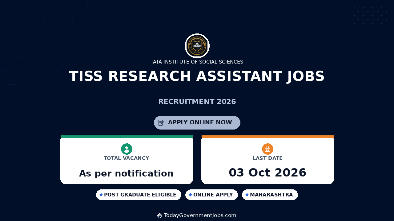 TISS Research Assistant Jobs 2026: Apply by Oct