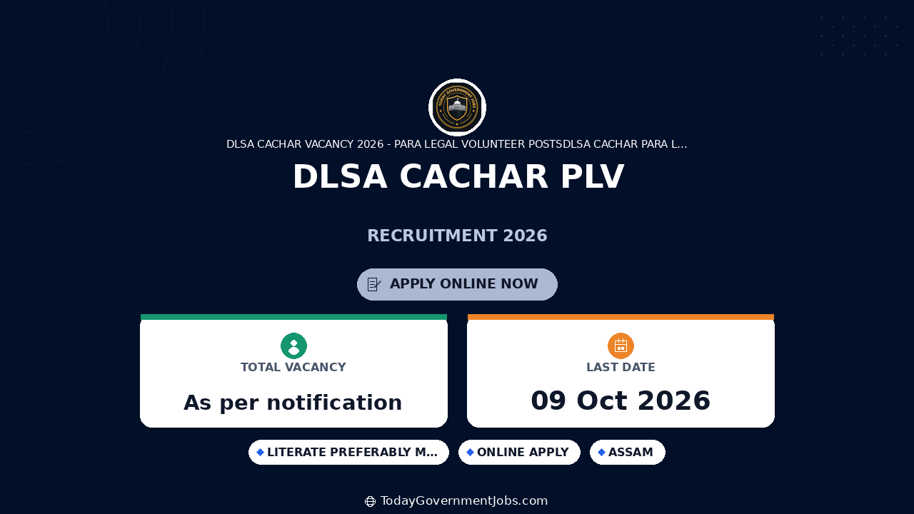 DLSA Cachar PLV Recruitment 2026: Apply Offline