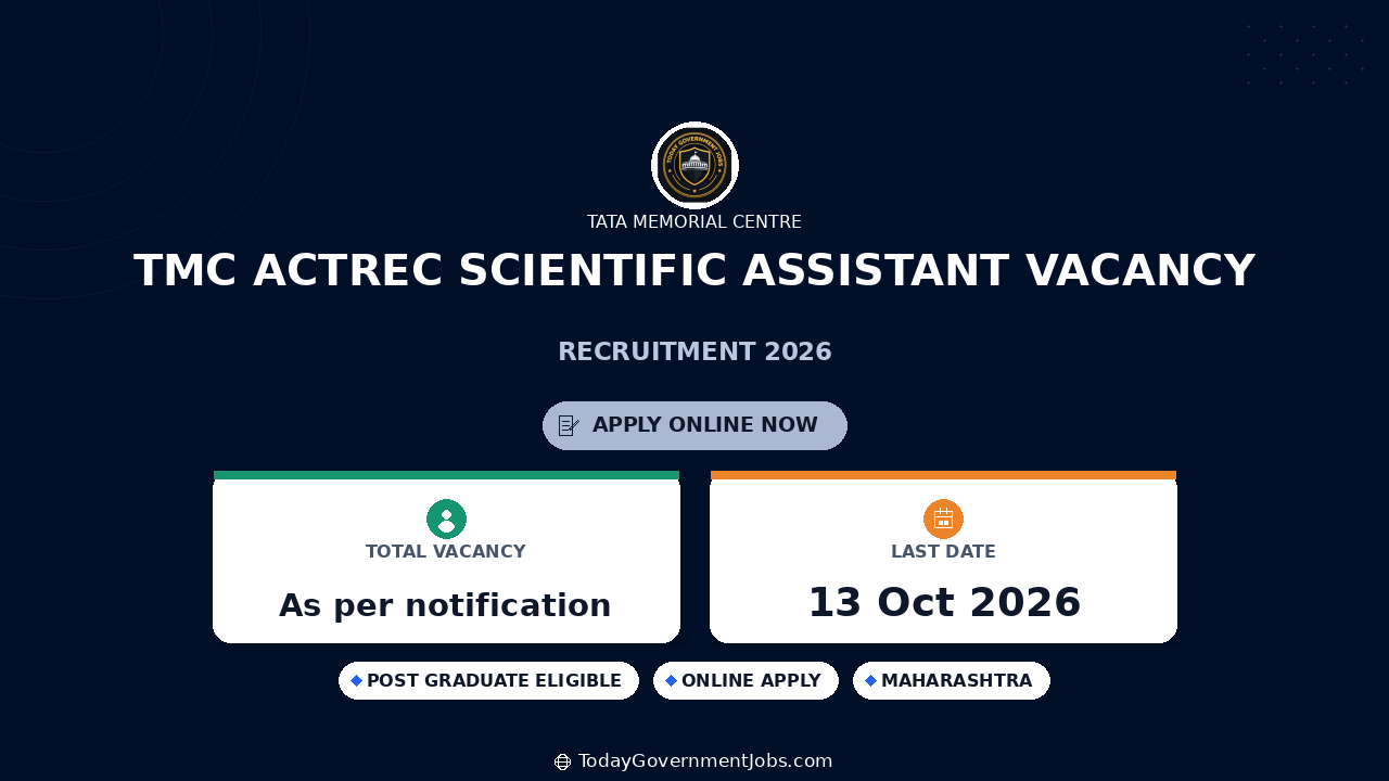 TMC ACTREC Scientific Assistant Vacancy 2026