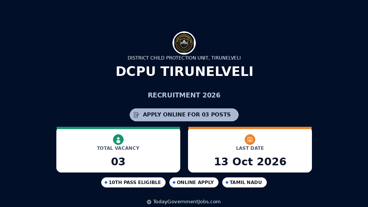 DCPU Tirunelveli Recruitment 2026: Apply for 3 Posts