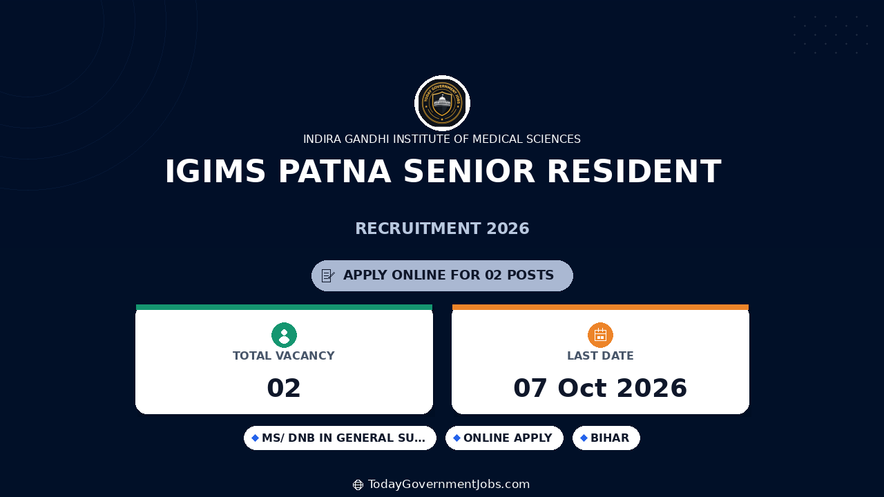 IGIMS Patna Senior Resident Recruitment 2026
